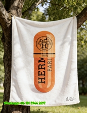 Luxury Hermès Orange Pill Capsule Flannel Sofa Throw Blanket IMG_4927